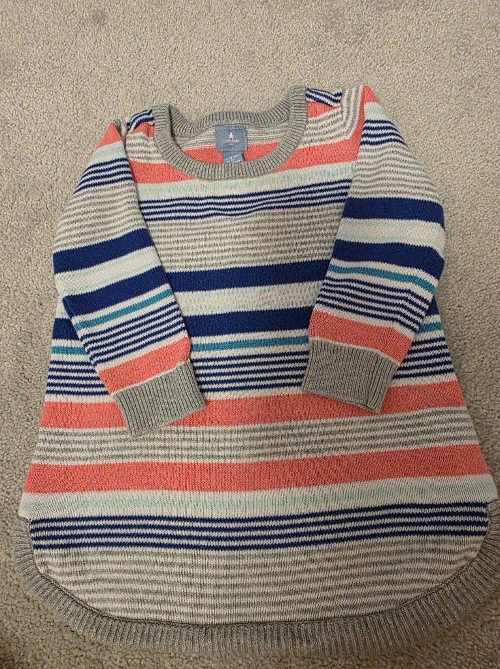 Baby GAP Striped Crewneck Sweater in Coral, Navy, Teal & Gray